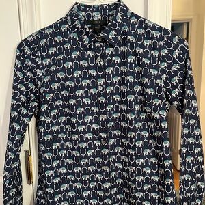 J Crew Cotton Blouse - navy with elephant motif - size 4